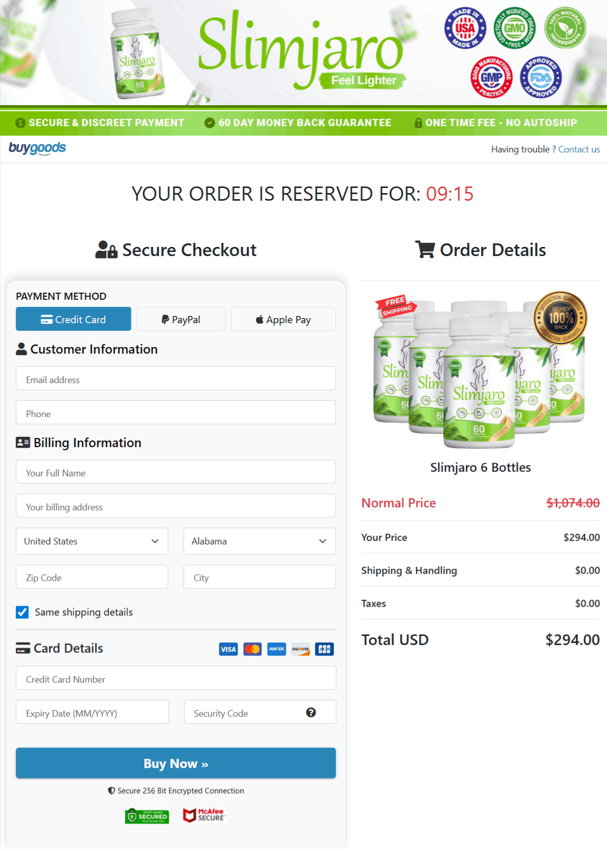  SlimJaro Checkout page